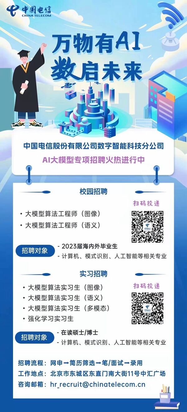 2023中国电信股份有限公司数字智能科技分公司AI大模型专项校园招聘公告