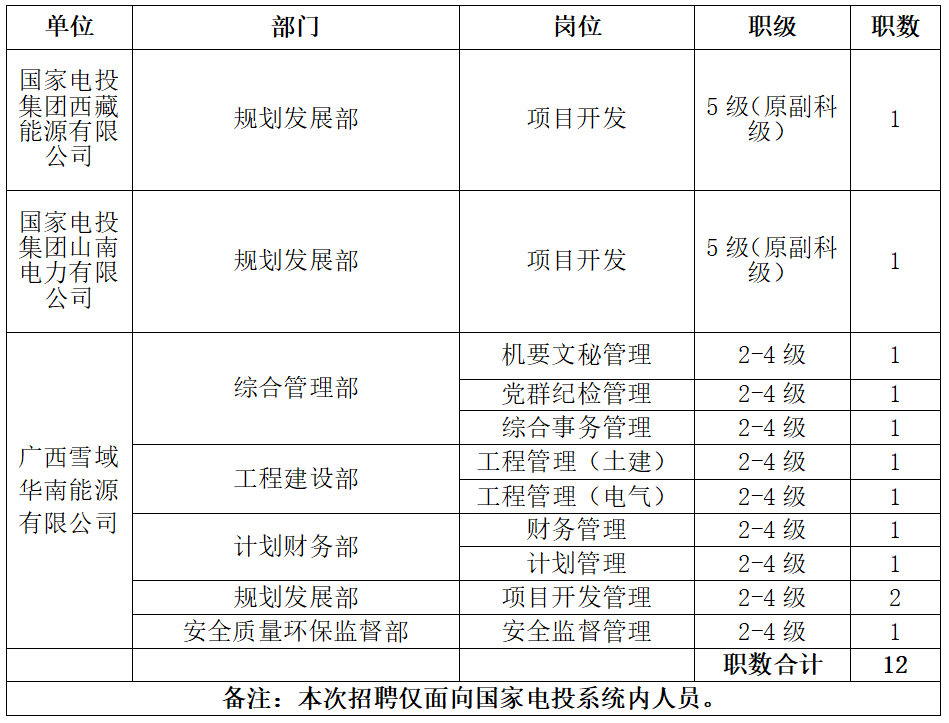 2023国家电投集团西藏能源有限公司招聘12人公告